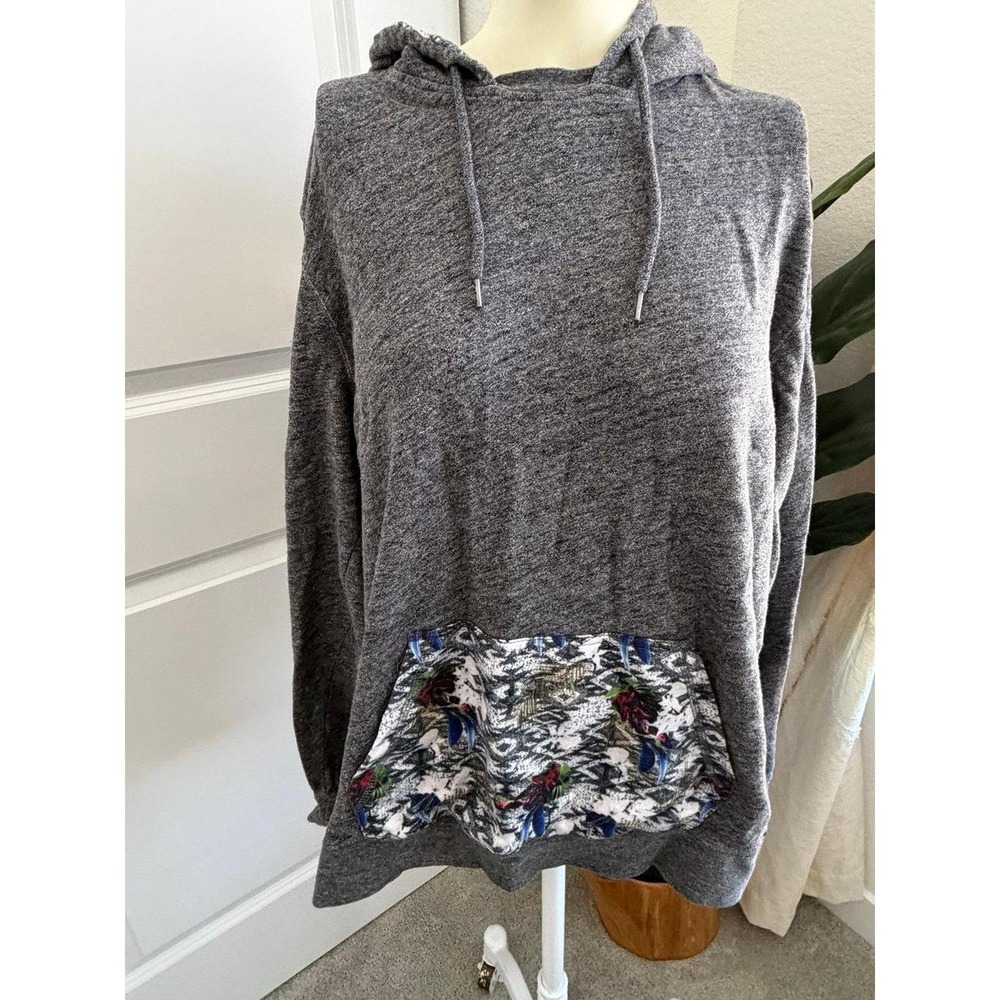 On The Byas Mens Grey Heathered Hoodie Patterned Pocket L